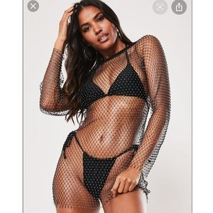 Jeweled diamanté fishnet swim mini dress cover up